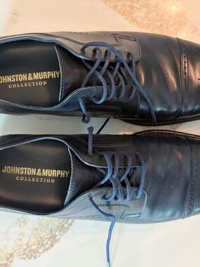 Johnston & Murphy Dark Navy Leather Cap-Toe Derbys